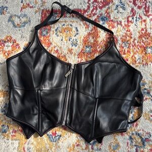 Black Faux Leather Corset Top